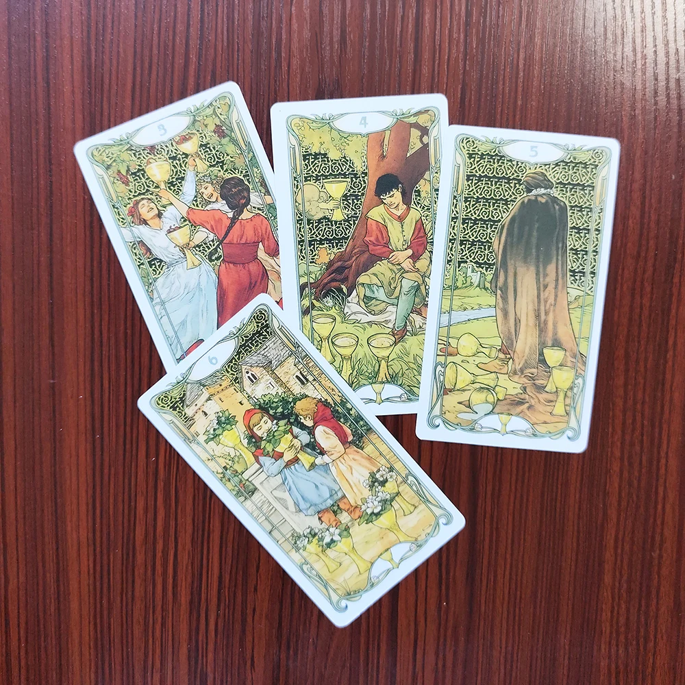 Large size sturdy deck Golden Art Nouveau Tarot Cards with Guide Book languages. English Spanish French Italian and Portuguese