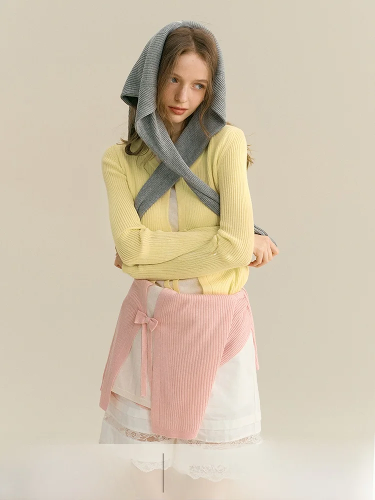 

Rina Berry Wool Blend Knitwear with Bow Design Long Sve Gentle Commute Sle Women's Faion Spring Season Color