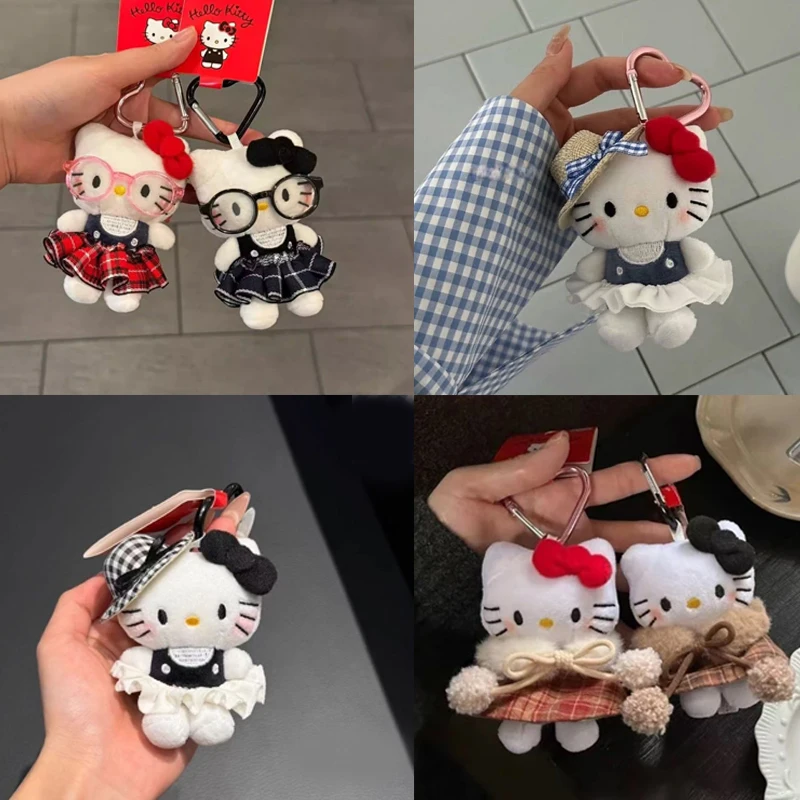 Chaveiro de Pelúcia Anime Hello Kitty com Capa, para Meninas e Mulheres, com Design de Gato KT, para Mochila Escolar, Bolsa Transversal, Chaveiro, Pingente de Aniversário e Presentes