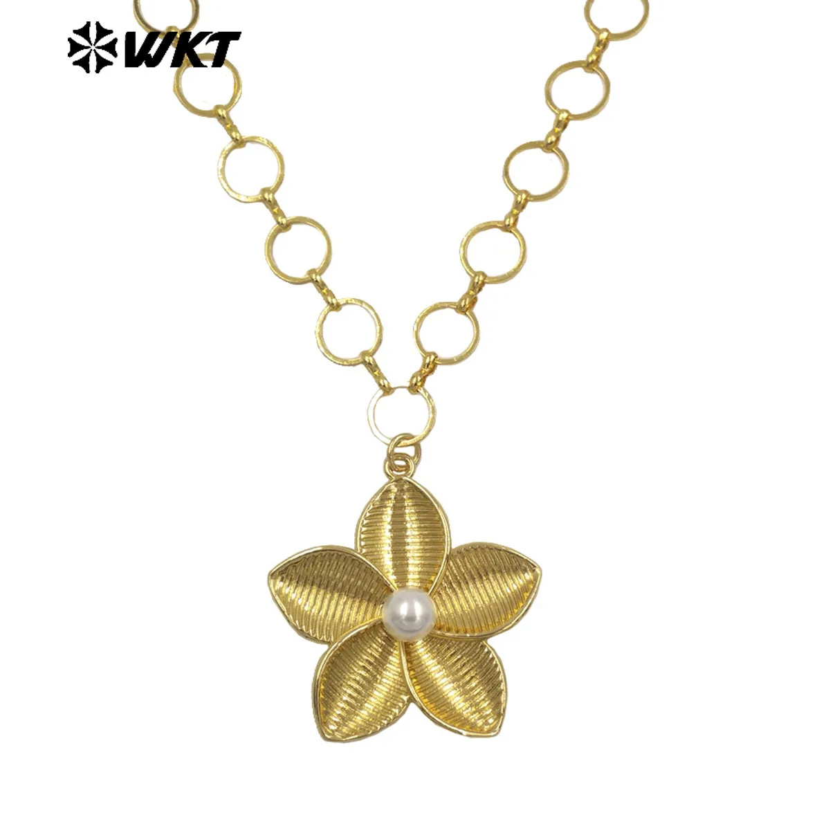 

WT-N1514 Уникальный индивидуальный стиль, яркие цветочные подвески, желтая латунь с жемчугом, ожерелье-цепочка с буквами O для девочек ACC