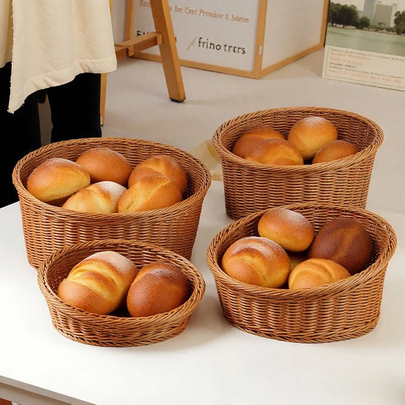 Imitation rattan woven oblique bread basket, supermarket fruit snack display basket, kitchen storage basket