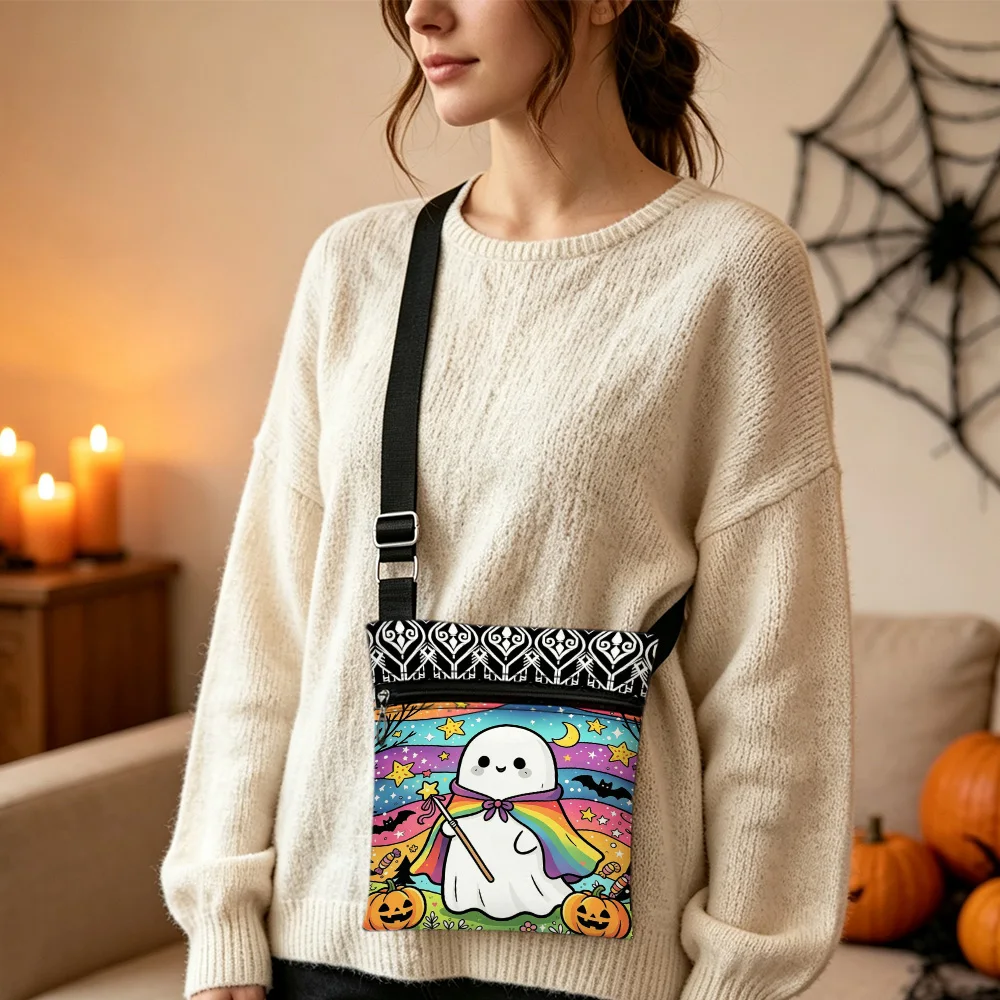 Halloween Ghost Cape Crossbody Bag Portable Small Phone Pouch with Adjustable Strap Great for Camping Beach Daily Use
