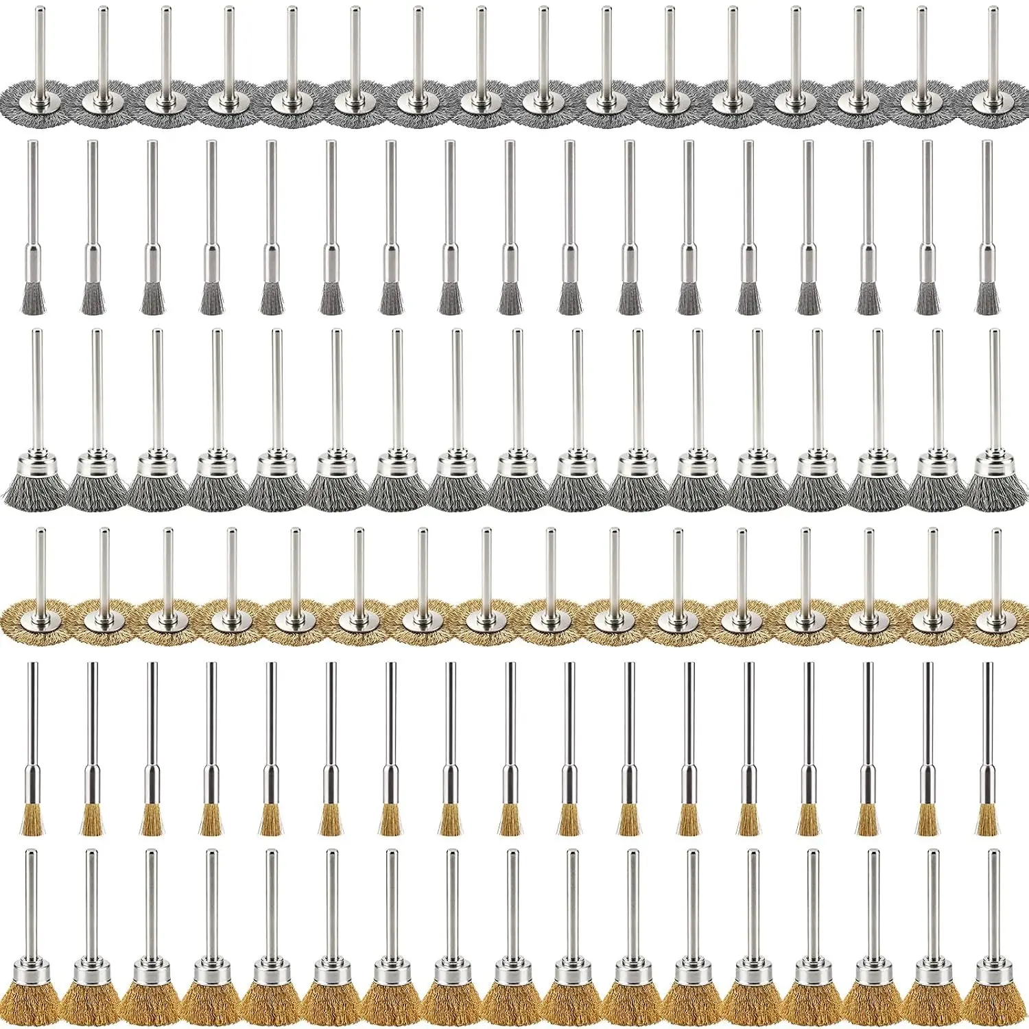 100Pcs Steel Rotary Tool Small Wire Brush Wheel Set, 1/8 inch Shank  Brass & Steel Stainless Wire Brushes Accessories