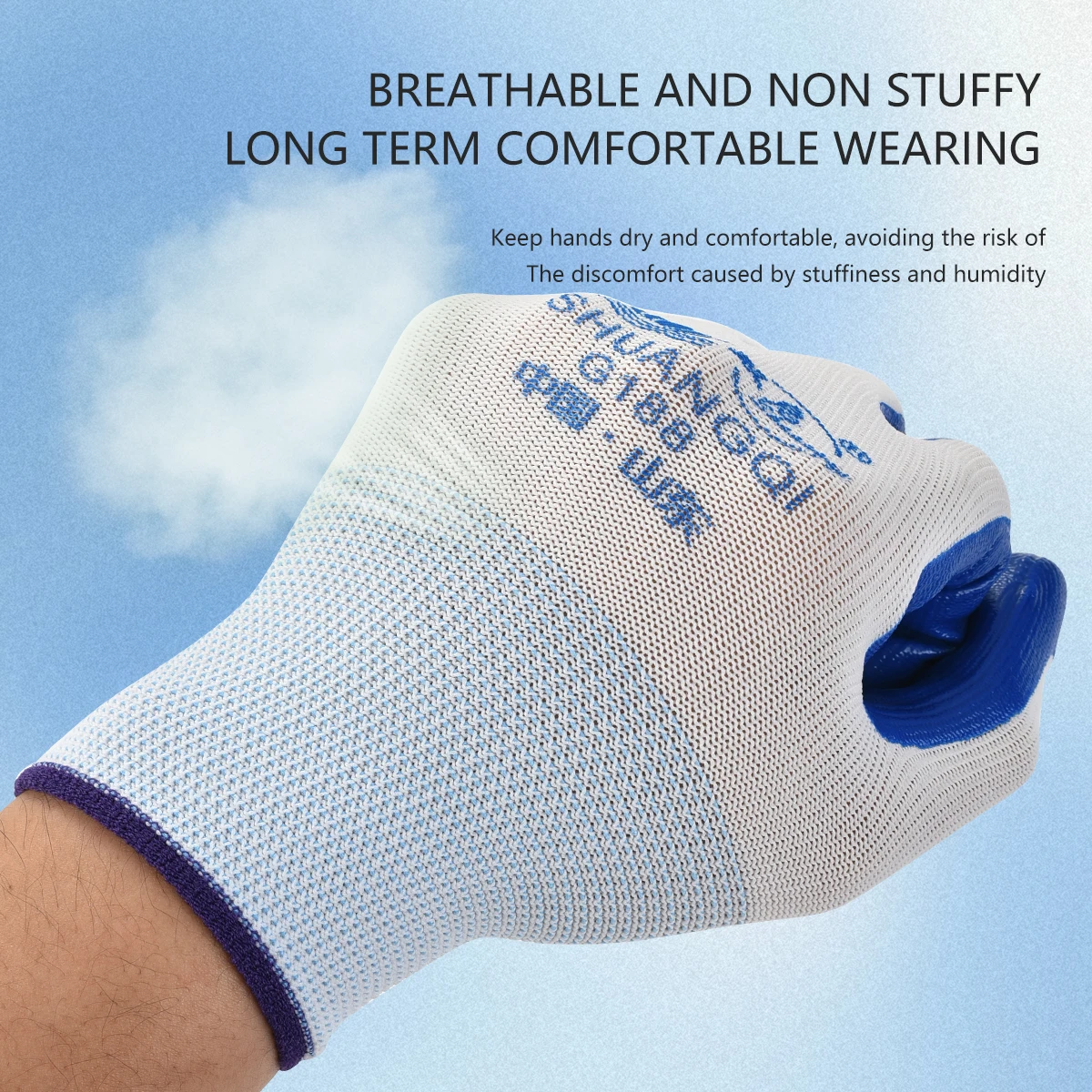 

1 пара нескользящих износостойких дышащих нитриловых перчаток, нескользящие рабочие перчатки для промышленного труда, строительства, безопасности