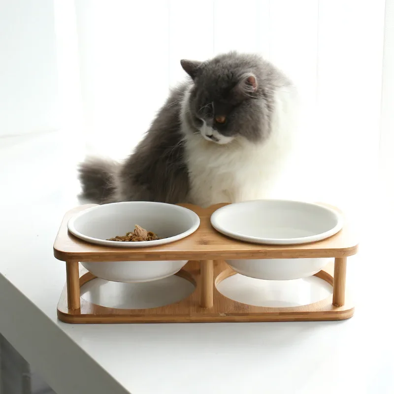 

Luxury Pet Bowl Water Food Bowl Spill-proof Large Feeder with Wooden Base for Feeding Dogs Cats Puppies Pet Ceramic Supplies