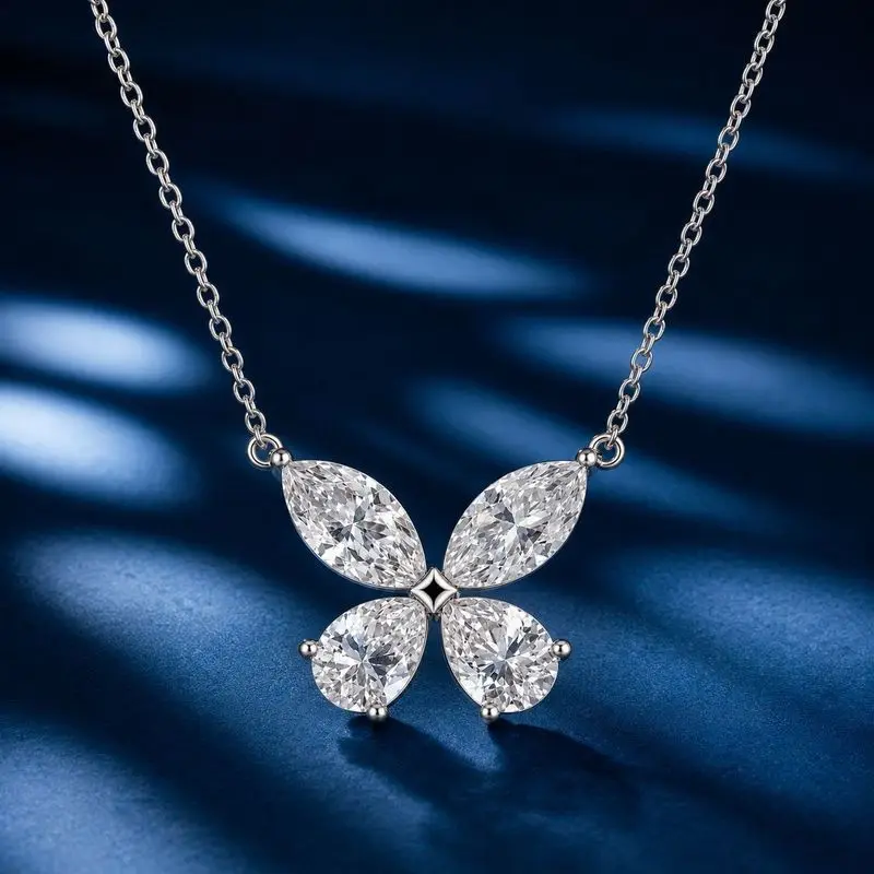 Platinum Pt950 Ultra-Sparkling 3.6ct Moissanite Butterfly Necklace For Women, Elegant, Refined, Unique Clavicle Chain Diamond