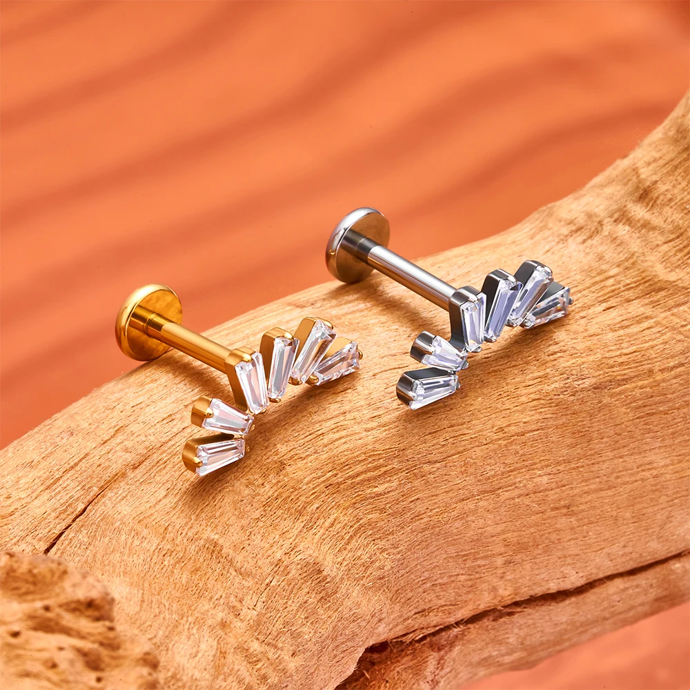1PC ASTM F136 Titanium Marquise Zircon Labret Gold Anodized Earring Cartilage Ear Helix Internally Thread Piercing Jewelry