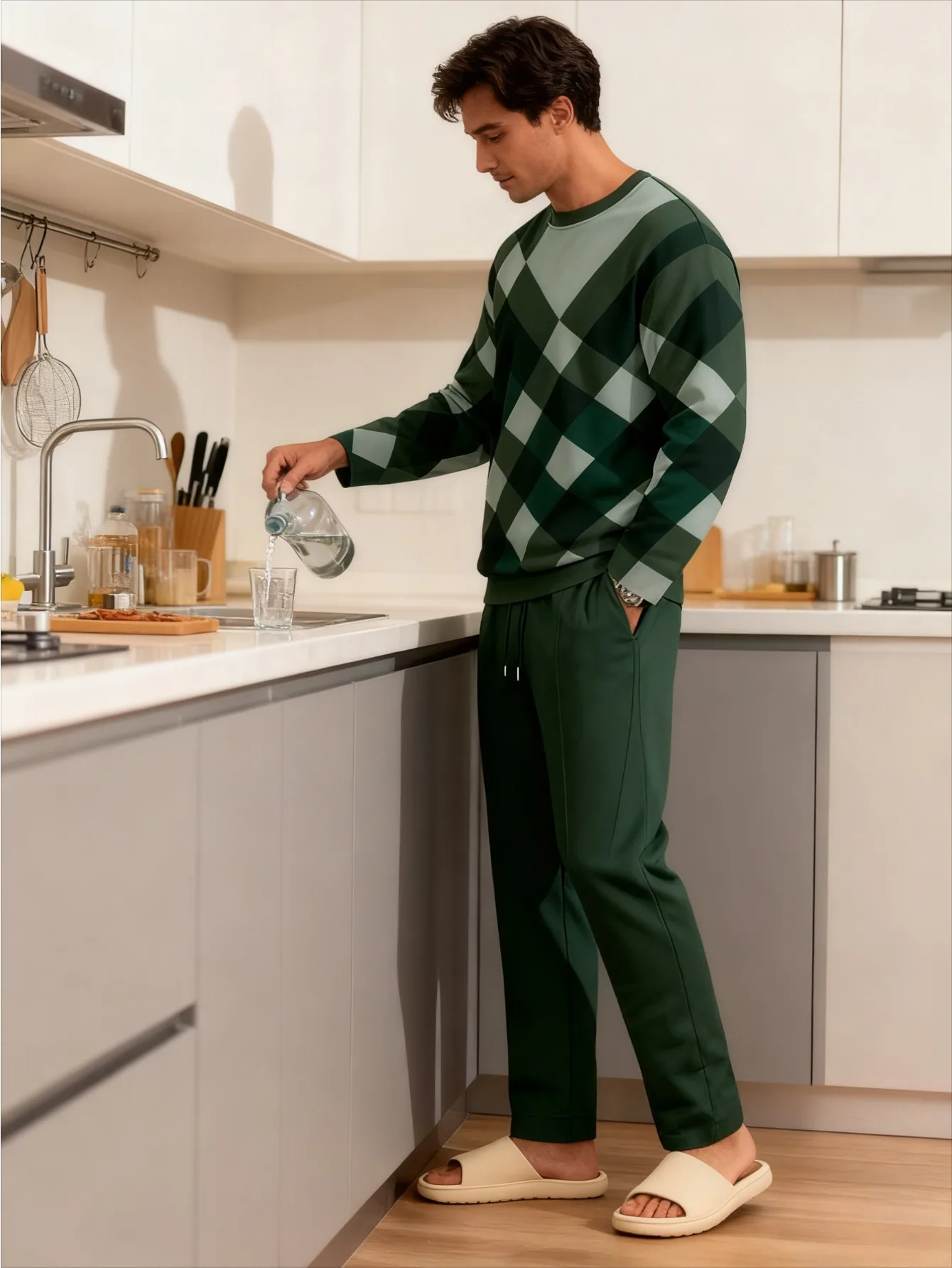 Мужской модный повседневный комплект с капюшоном из 2 предметов с цифровой печатью