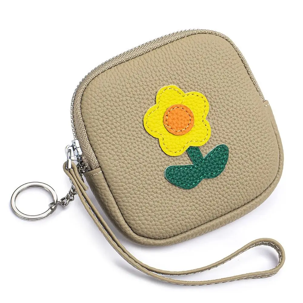 Multifunctional Small Flower Wallet with Keychain Leather Mini Lipstick Bag Zipper Lovely Earphone Storage Bag For Mom