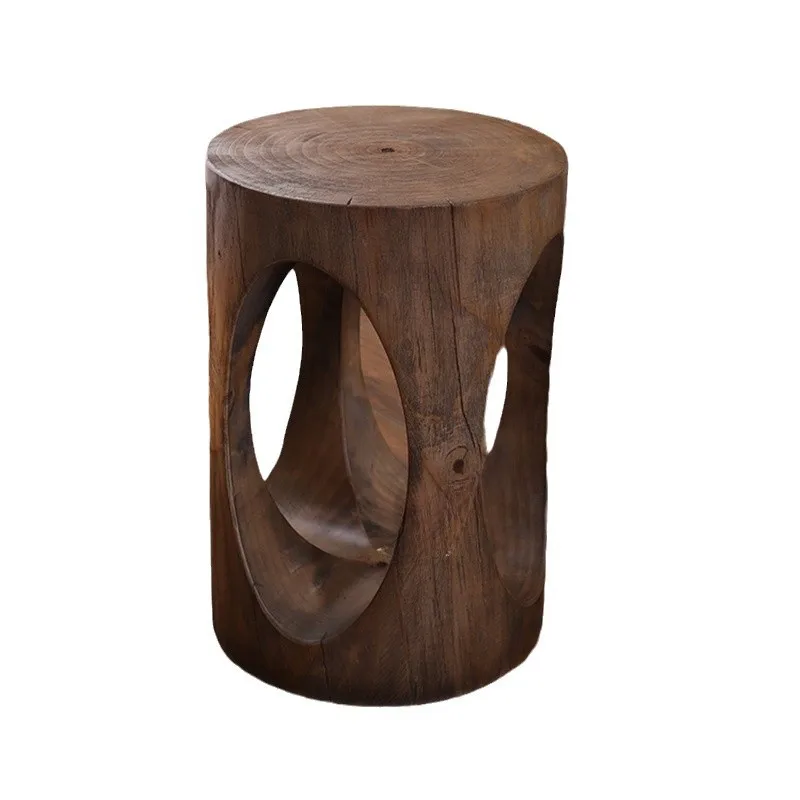Medieval style solid wood stump wooden pier round coffee table new Chinese retro color log creative personality sofa side table