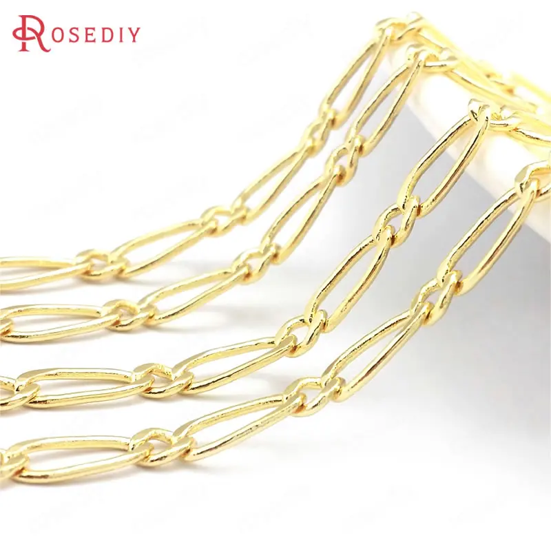 (39676)1 Meter 24K Gold Color Brass Long Oval Shape Necklace Chains Jewelry Chains Jewelry Making Supplies Findings Accessories