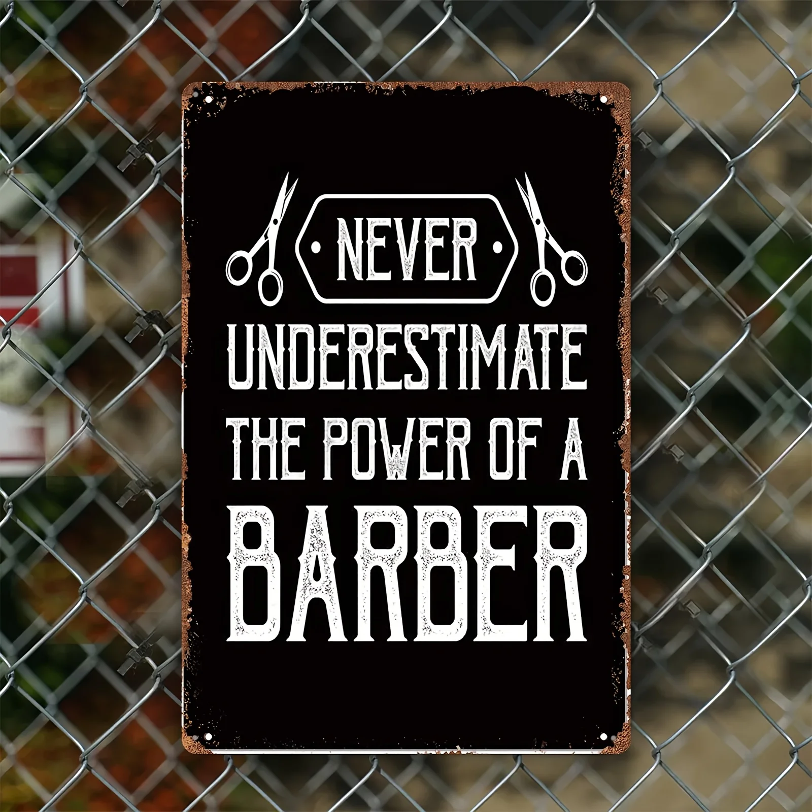 Retro barber power mural frameless metal sign poster, suitable for home and store decoration