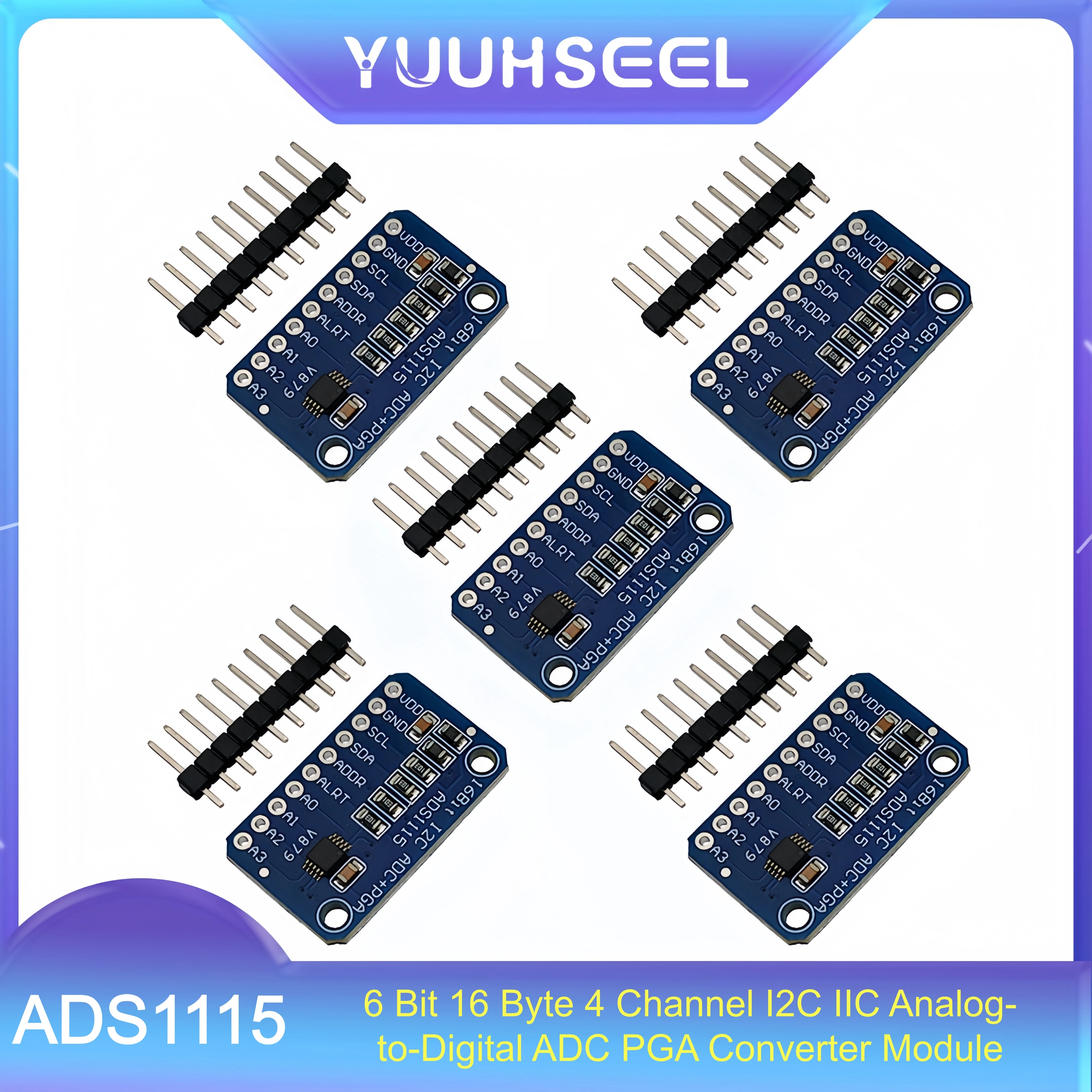 5PCS ADS1115 16 Bit 16 Byte 4 Channel I2C IIC Analog-to-Digital ADC PGA Converter Module High Precision for Arduino Raspberry Pi
