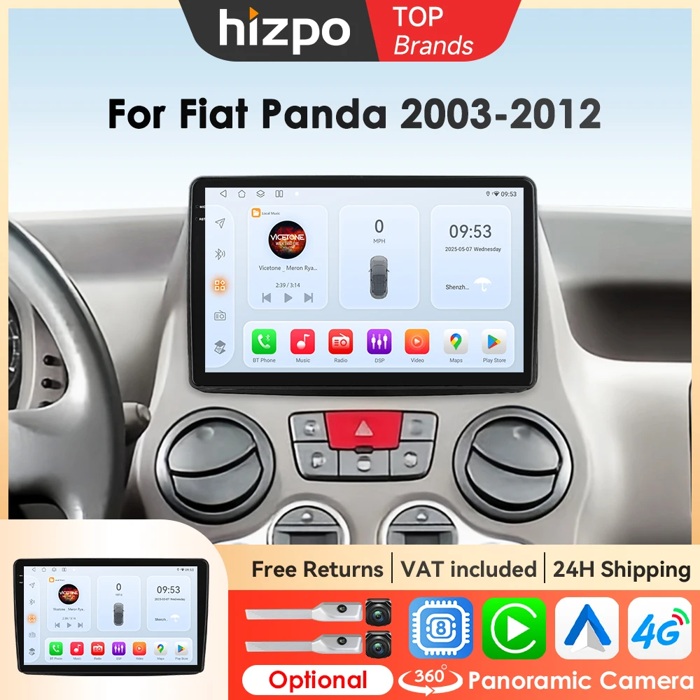 Hizpo 9 Zoll Auto-Multimedia für Fiat Panda 2003 2004 2005 2006 2007 -2012 GPS-Navigation 4G WIFI Carplay RDS DSP SWC Stereo 6115