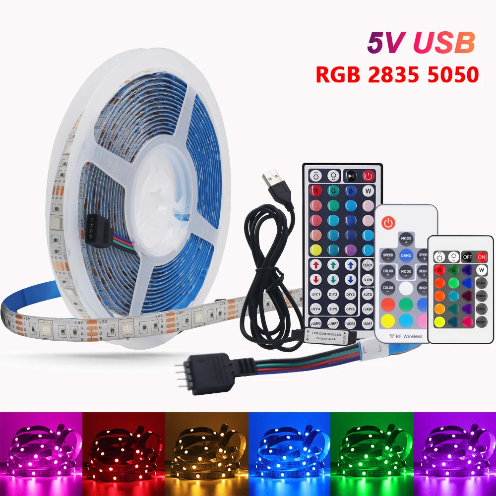DC 5V 5050 RGB Strip LED Light USB Powered Waterproof Ribbon Tape Stable Led Strips Indoor Outdoor Decor 24 44Key Remote Control