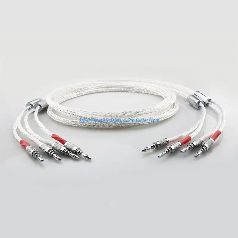 

U2JE Premium 8AWG Silver Plated Speaker Wire With Banana Plugs And Y Connector For Hifi Auditory Systems