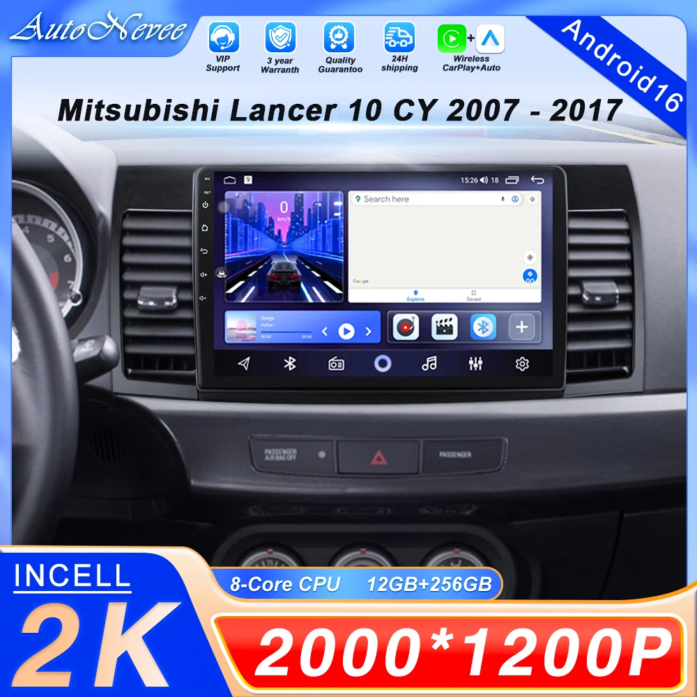 Android 16 Carplay Car Radio For Mitsubishi Lancer 10 CY 2007 - 2017 Multimedia Video Player NO 2Din GPS IPS 4G Auto Stereo DVD