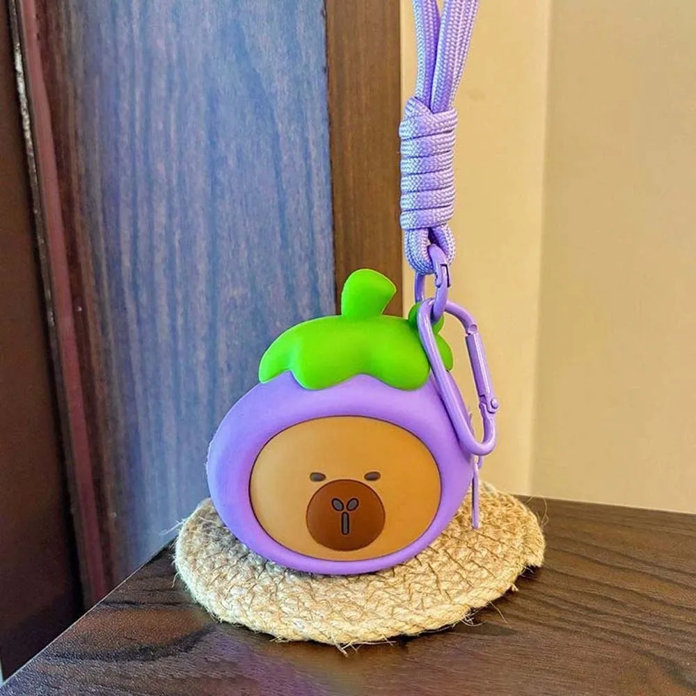Portable Vegetable Capybara Pouch Cartoon Waterproof Hanging Rope Storage Bag Mini Creative Round Silicone Coin Purse Couple