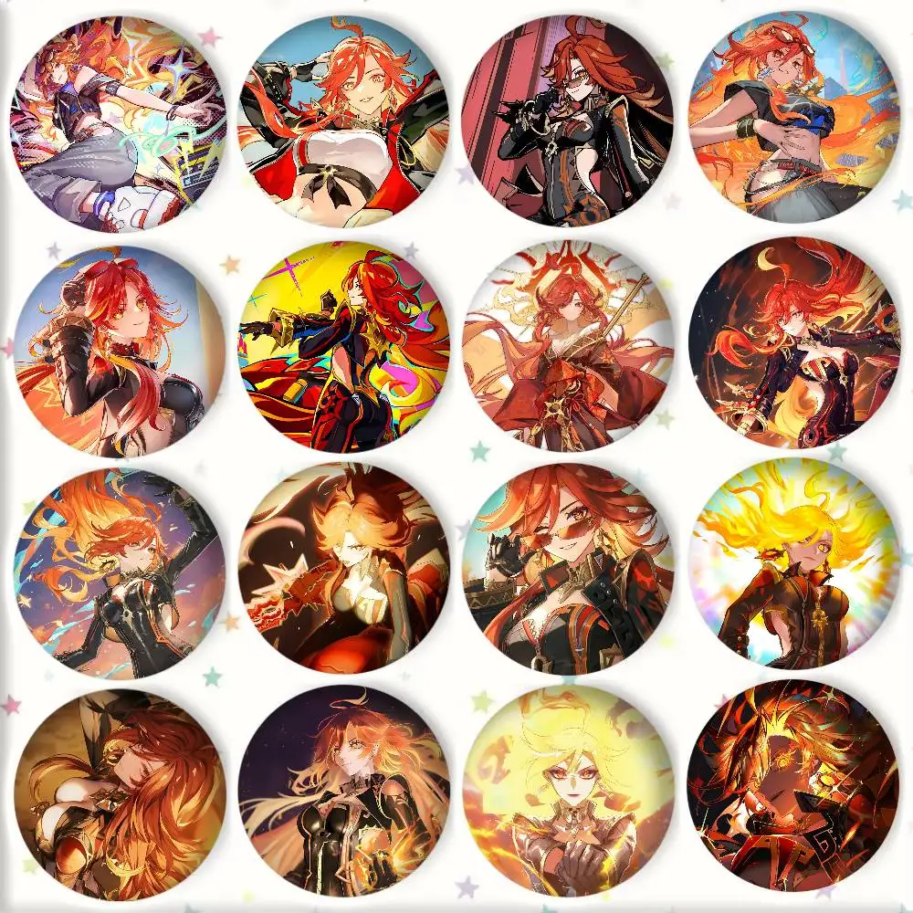 Anime Game Genshin Impact Mavuika Badge Round Art Brooch Clothes Backpack Accessories Lapelnd Laserh