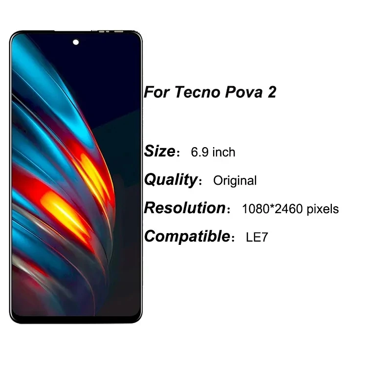 Original For Tecno Pova 2 LE7 LCD Display Touch Screen Digitizer Assembly For Tecno Pova2 LCD Repair Parts