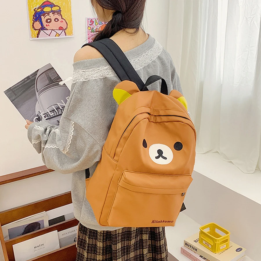 

Рюкзак Kawaii Bear Rilakkumas, большой вместительный рюкзак, стильная школьная сумка для студентов, сумки на плечо, школьный рюкзак, подарок