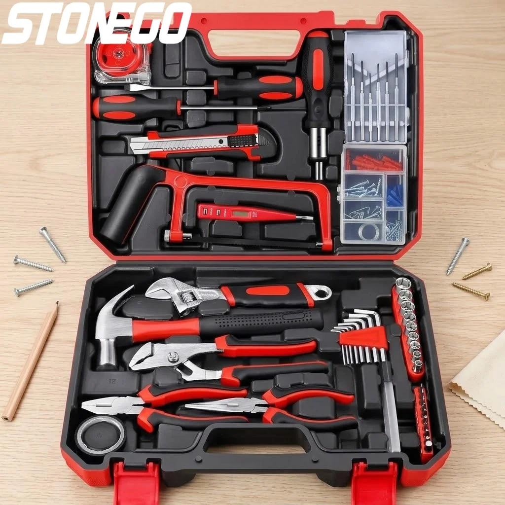 

108pcs Home DIY Tool Kit Screwdriver Hammer Pliers Wrench Tape Measure Repair Hand Tools Set