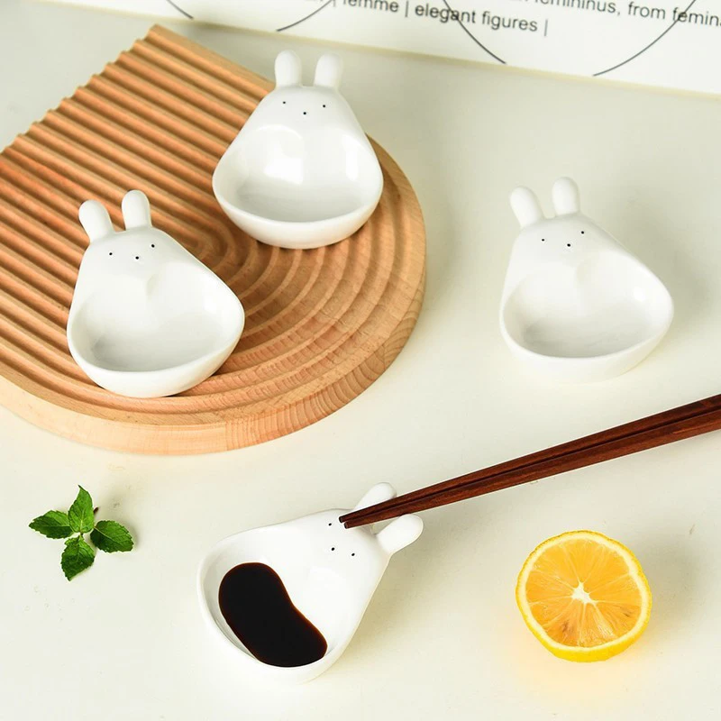 1Pc Cute Cartoon Rabbit/goose Condiment Dish Household Three-dimensional Ceramic Dish Ketchup Snack Plate Vinegar Condiment Dish