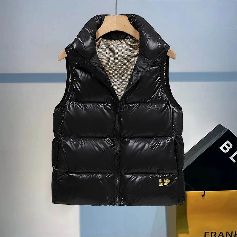 Black gold vest graphene heating vest fashion trend sleeveless winter padded coat thickened with solid color vest 2024