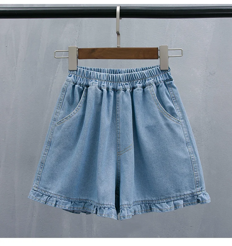 Short en denim bleu pour femme, mode coréenne, short d'été, taille haute, jean baggy court pour femme