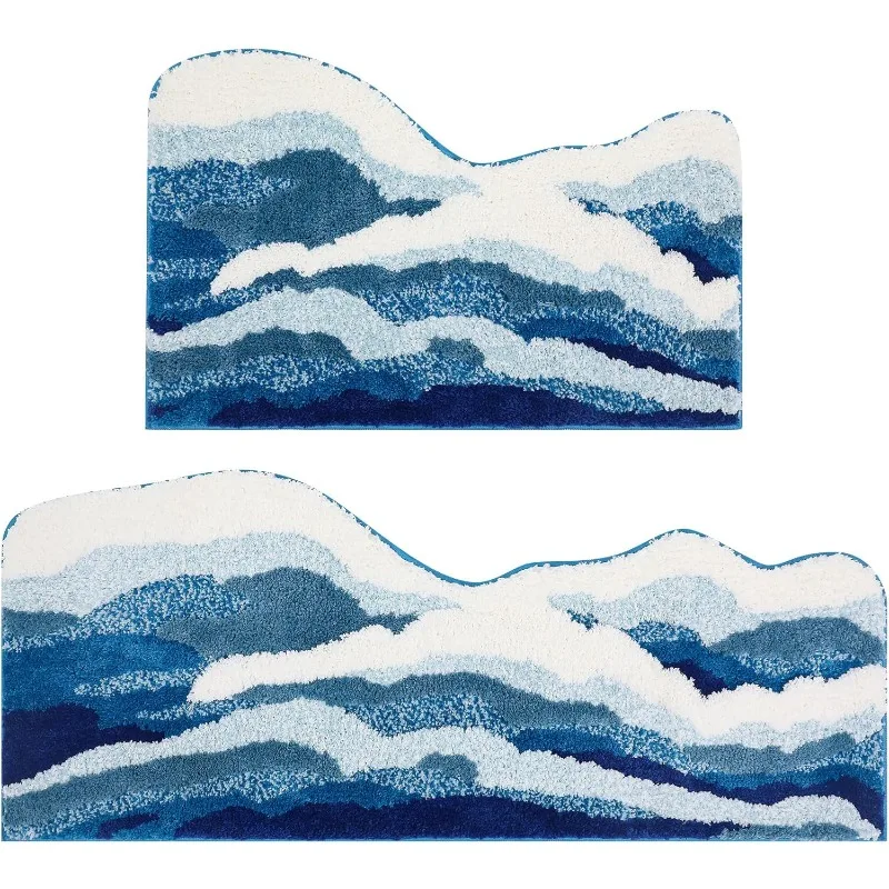 

Коврик 2 Wave Carpet Blue Ocean, 3D, эстетичный, плюшевый, пляжный, противоскользящий, милый, модный, для ванной. В наличии.