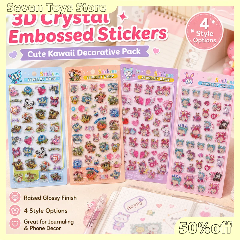 40Pcs Kawaii Blue Angel 3D Crystal Embossed Stickers Cute Cartoon Decals for Journaling DIY Phone Case Decor Kids Craft Supplies