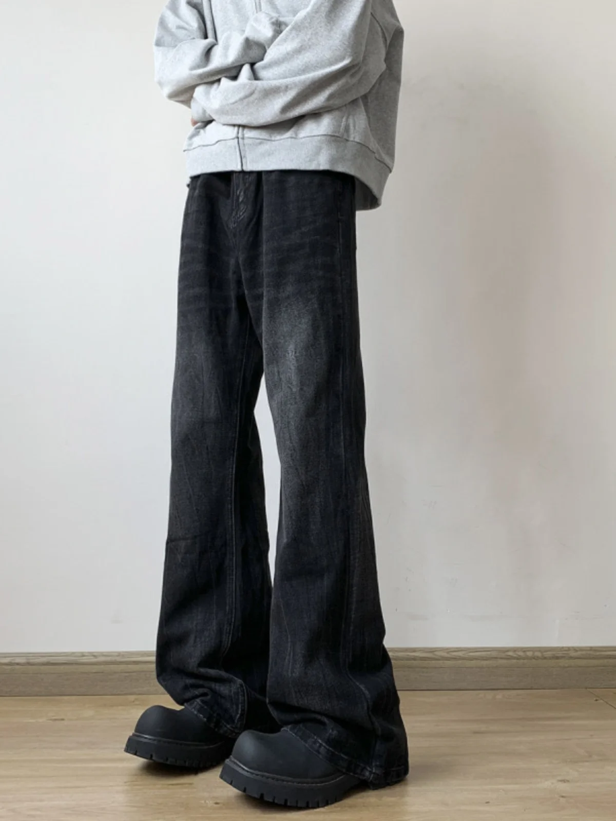 

American High Street Vibe Men's Distred Denim Jeans Autumn Trendy Straight Leg Clean Fit Slimming Knife Pants