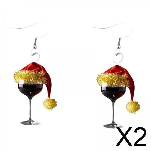 Pendientes festivos de Navidad, sombrero de Papá Noel único, copa de vino tinto, colgantes acrílicos de doble cara para cumpleaños, boda, apariencia navideña