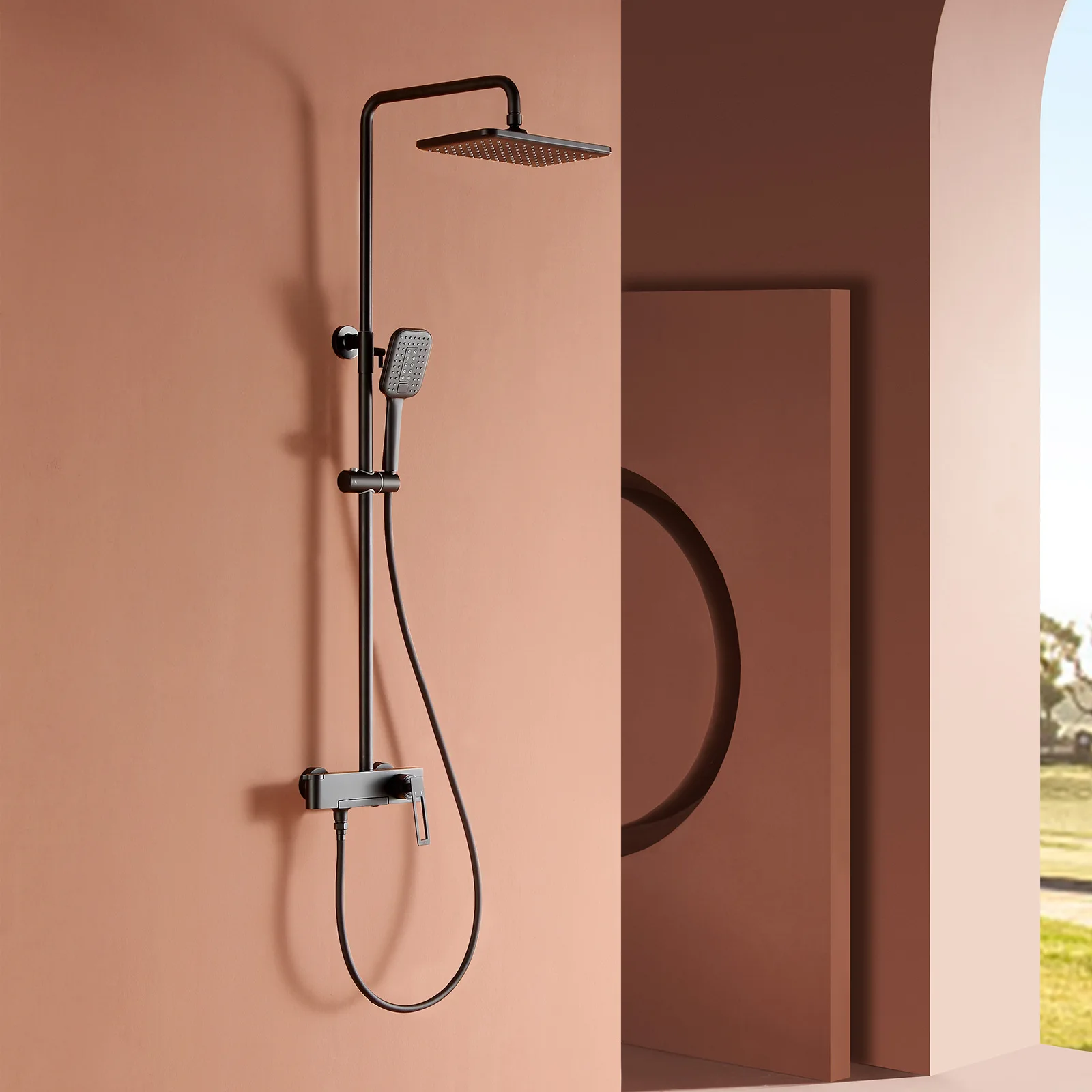 Household Bathroom Bathroom Hot And Cold Three-function Bathroom Surface Shower Black Wall Shower Set