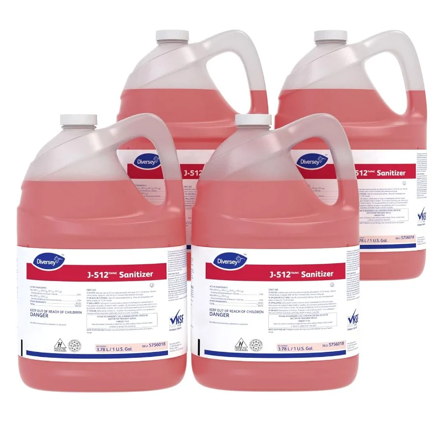 Diversey 5756018 J-512 Sanitizer Food Contact Sanitizing Liquid for Dishes Equipment and Utensils No Fragrance Added Concentrat