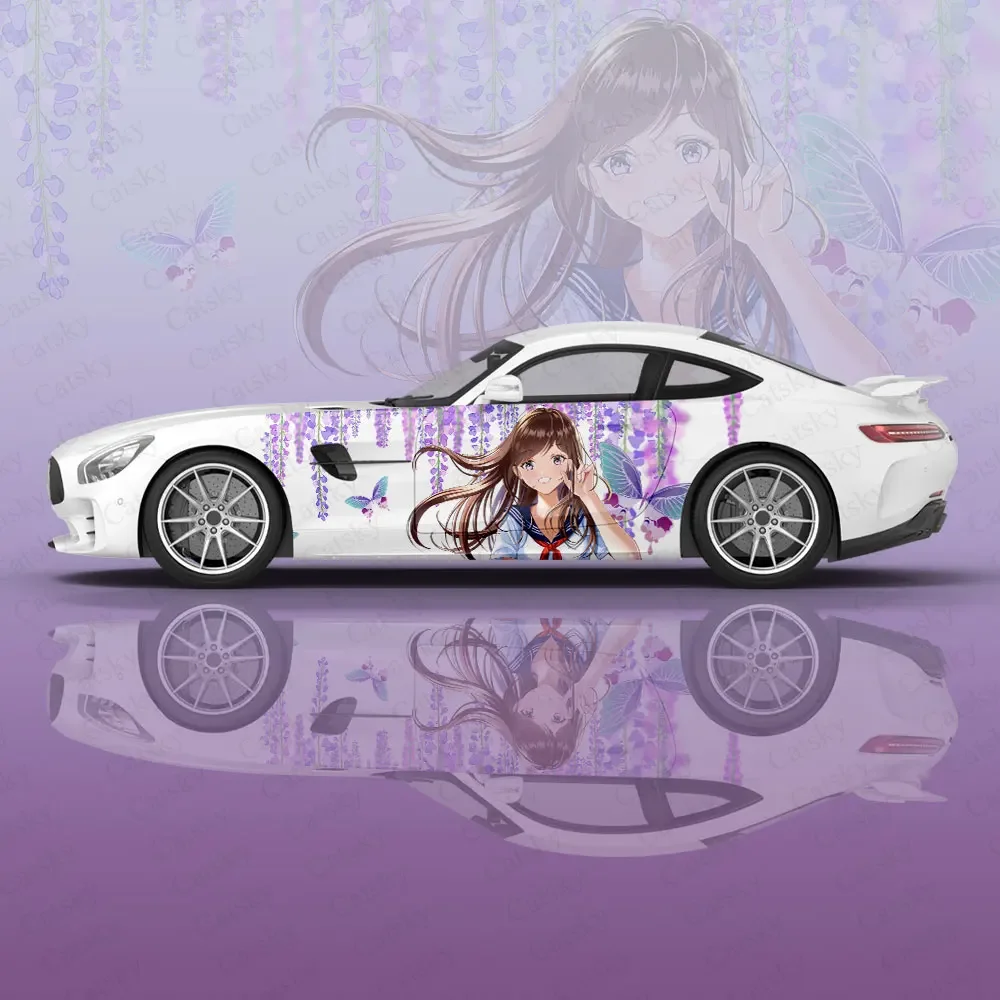 Purple Animal Girl Car Graphic Decal Protect Color Full Body Vinyl Wrap Modern Design Image Wrap Sticker Decorative Car Decal