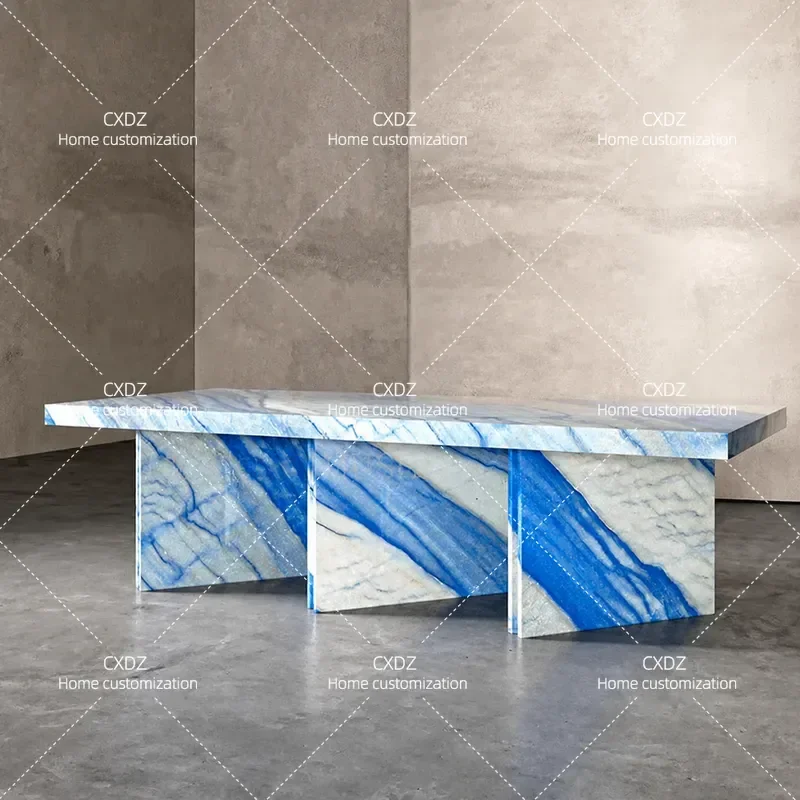 Natural Stone Dining Table Rectangular Luxury Household Dinner Table for Villa Living Room Modern Minimalist Furniture