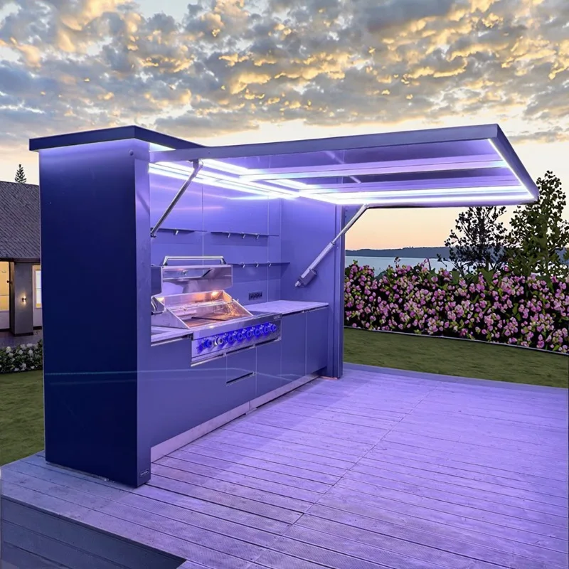 Modern Premium Design Powder Coated Stainless Steel Outdoor BBQ Pergola Grill Room High Quality Waterproof Windproof Gas Remote