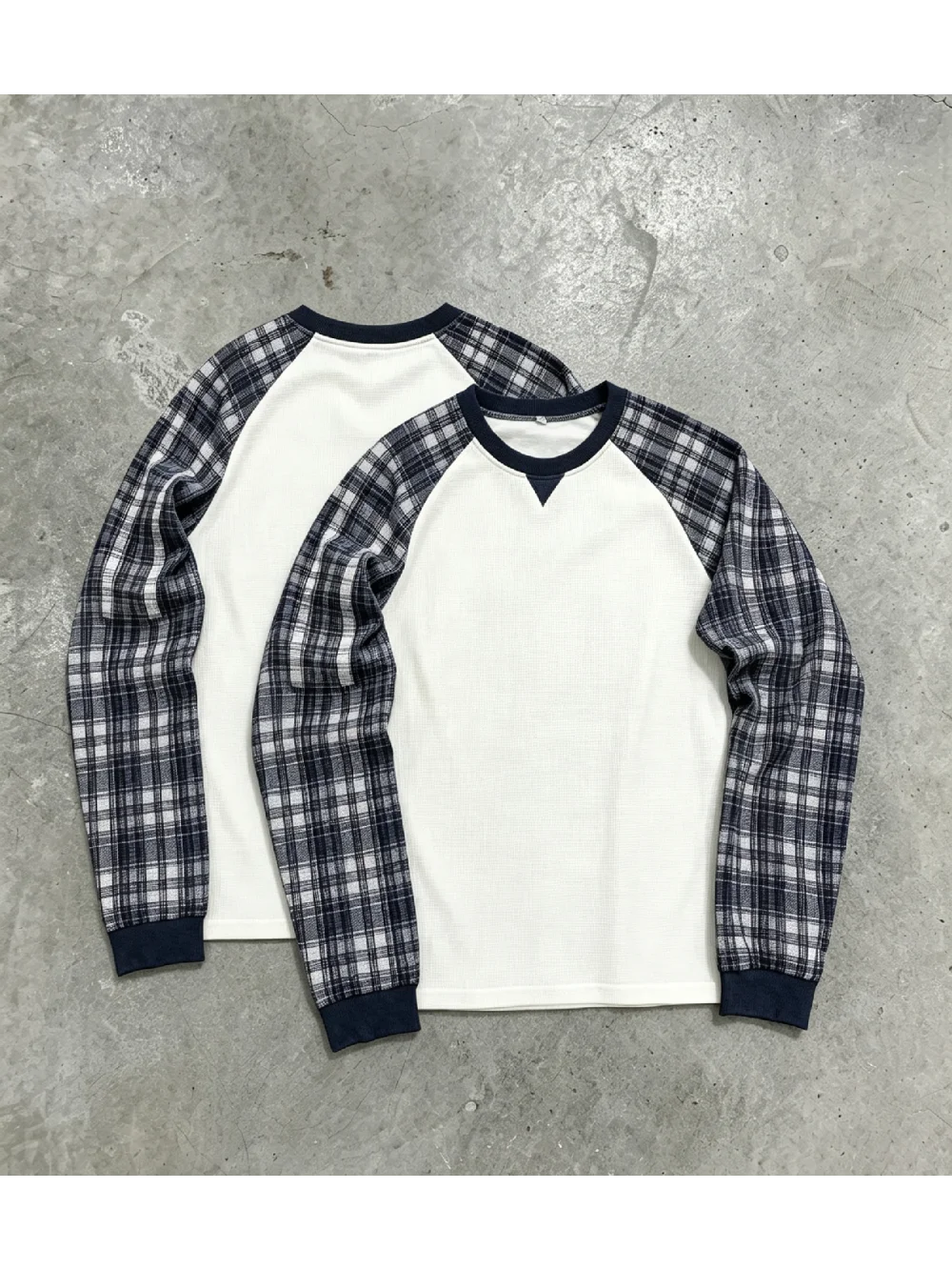 New Autumn And Winter Season Y2K Retro Blue Plaid Raglan Sleeves, Waffle Fabric Long Sleeved Top, Casual Street Trend Unisex Ins