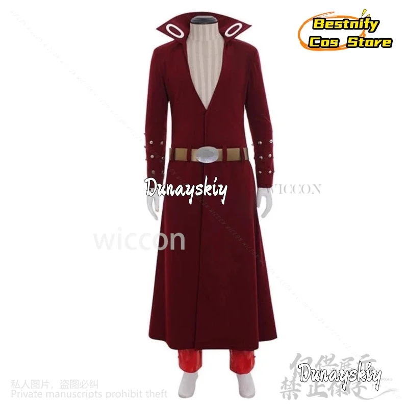 CosplayAnime, disfraz de los siete pecados capitales, disfraz de Ban Fox's Sin Of Greed, abrigo largo rojo con escote en V profundo, pantalones, uniforme Punk Y2K, traje de pelucas