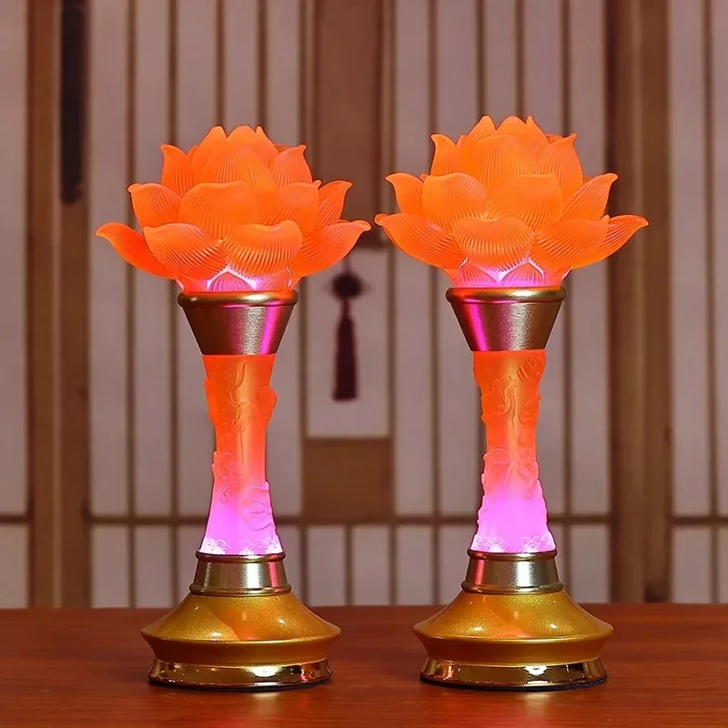 2pcs Alloy Glazed Seven Color Simulated candlestick for Household Use,offering Buddha Prayer, feng Shui Decorations