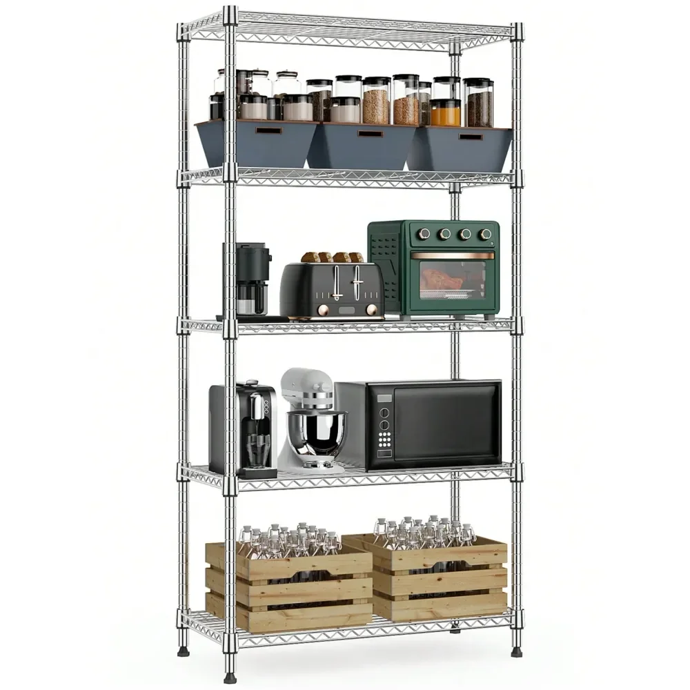 

Garage Shelving Storage Shelf Shelves 1250 Lbs Storage Rack Metal Wire Shelving Unit, 5 Tier Chrome Heavy Duty Storage Standing