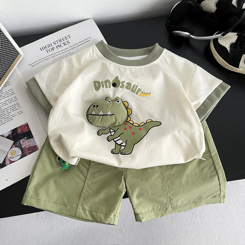 New Baby Summer Clothes Kids Cute Cartoon Suits Boys 3D Dinosaur Tshirt Shorts 2Pcs Sets Chidren Girls Fashion Clothing Outfits