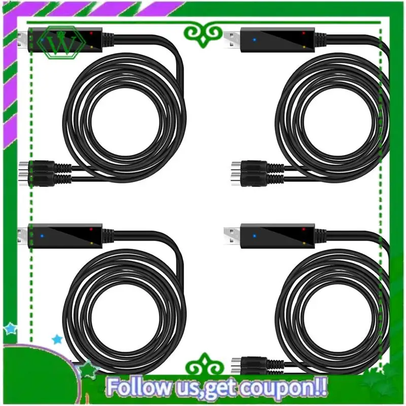 ABIK-4X USB MIDI Cable Converter USB Interface To In-Out MIDI Cord For PC Laptop To Piano Keyboard In Music Studio 6.5Ft