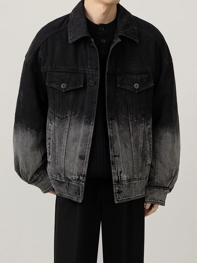 

Heavyweight Denim down Jaet Men's ort Sle adient Color Lapel Casual Faion Warmth Insulated Urban Leisure Coat