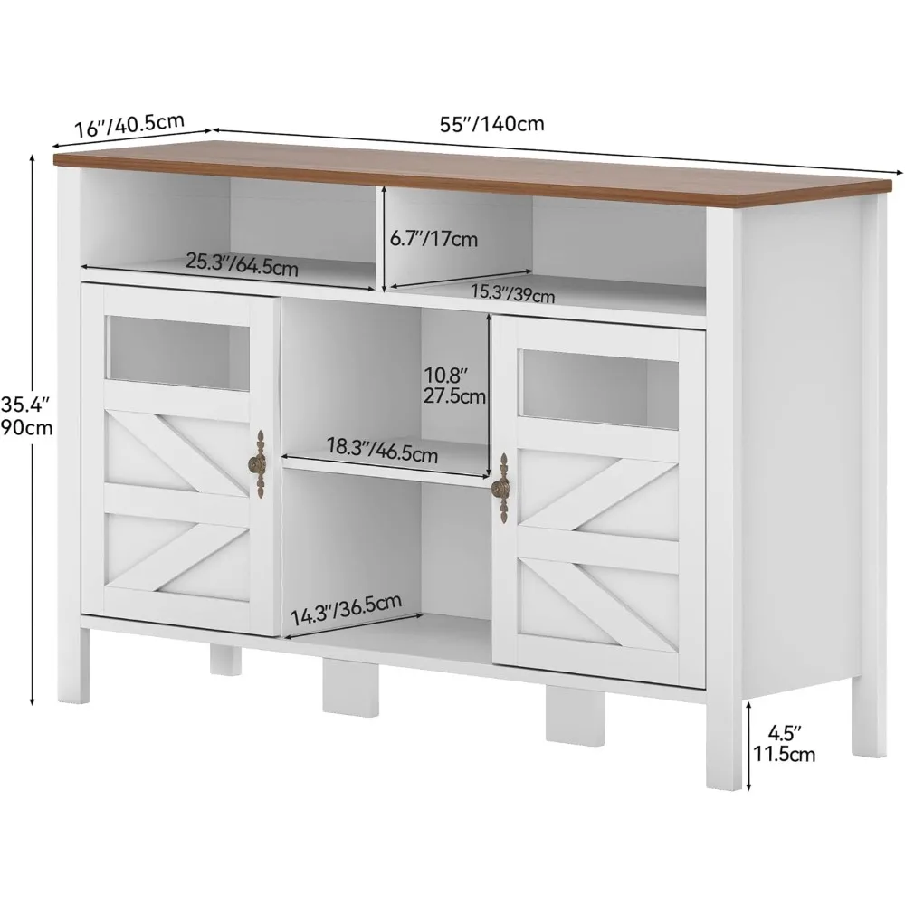 خزانة بوفيه للمزرعة مقاس 55 بوصة مع مساحة تخزين، وخزانة جانبية كبيرة مع بابين وتخزين مفتوح، وطاولة بار قهوة متعددة الاستخدامات #2