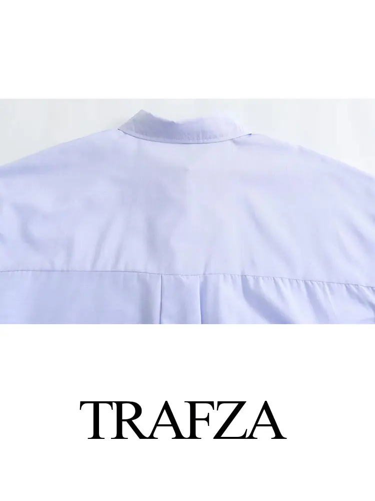 TRAFZA 2024 Spring Women Fashion Blouses New Lapel Long Sleeves Loose Top Woman Button Wild Commute Office Lady Female Shirt