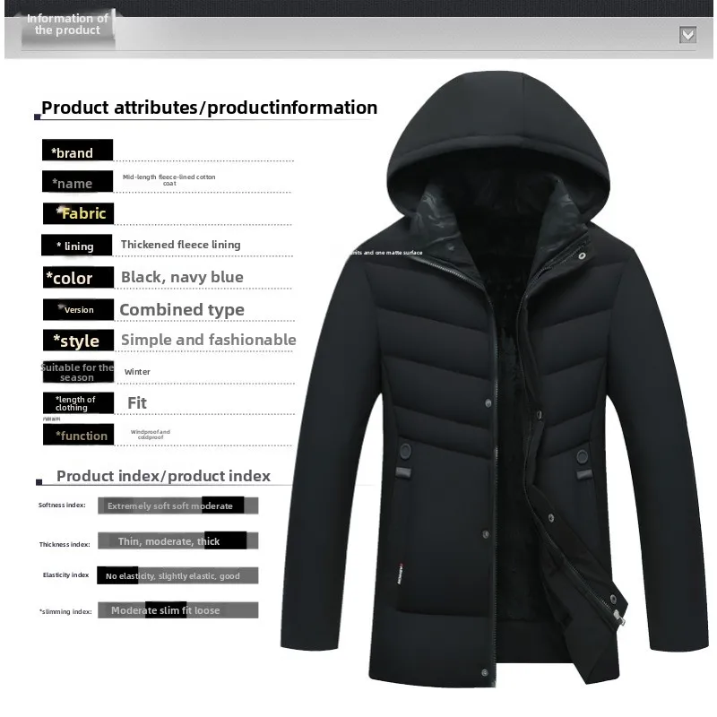 

New Fashionable Wool Hooded Winter Coat for Men, Thick and Warm, Men's Winter Jacket, Windproof Gift for Father, Cold Protection