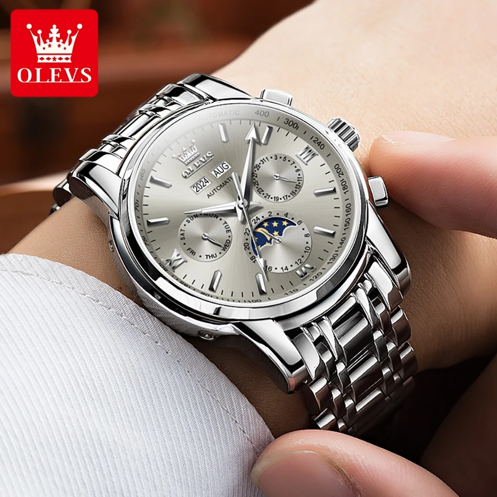 OLEVS 6633 Moon Phase Watch for Man Multi-function Chronograph High end Waterproof Luminous Men Watches
