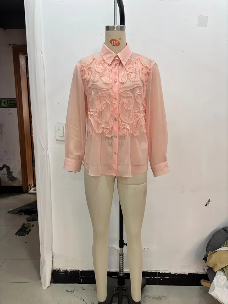 Women Summer Solid Shirts Blouses Tops 2025 Fashion Cascading Ruffle Chiffon Female Elegant Street Thin Top Clothing